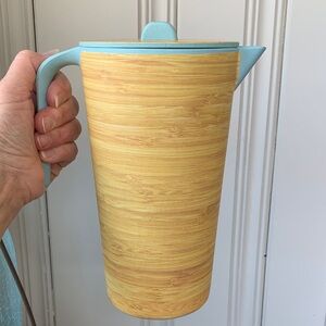 Faux Bamboo aqua blue mid century modern style Pitcher with lid